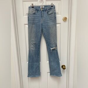 Frame Denim Le Mini Boot Light Wash Jeans w Distressed Left Leg - Size 27